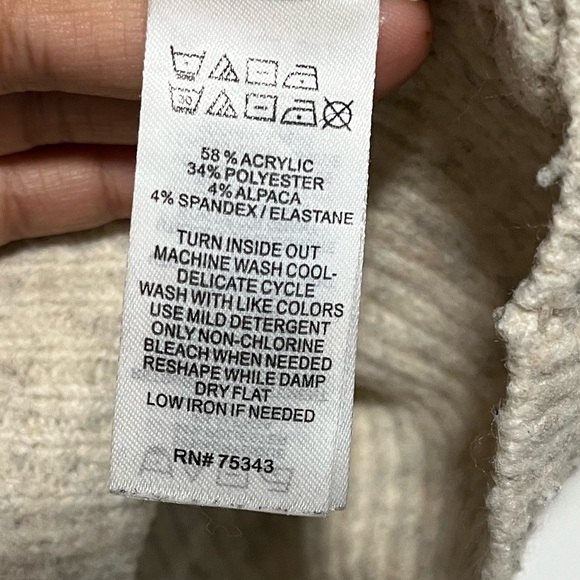 Ruby Moon Alpaca Blend Mock Neck Sweater – Size S, Beige, Cozy Ribbed Knit - Picture 7 of 11